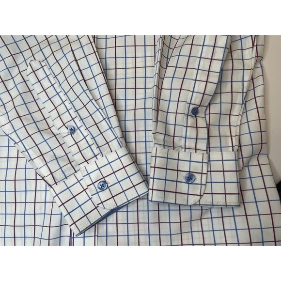 Paul Fredrick Dress Shirt Mens 15 1/2 -  34 trim fit Square Plaid White Blue - Picture 4 of 7